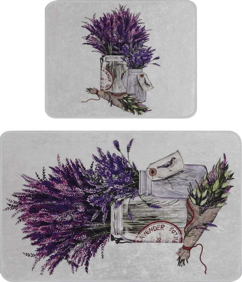 Koupelnové předložky ve fialové a světle šedé barvě v sadě 2 ks 60x100 cm Purpura – Foutastic Foutastic