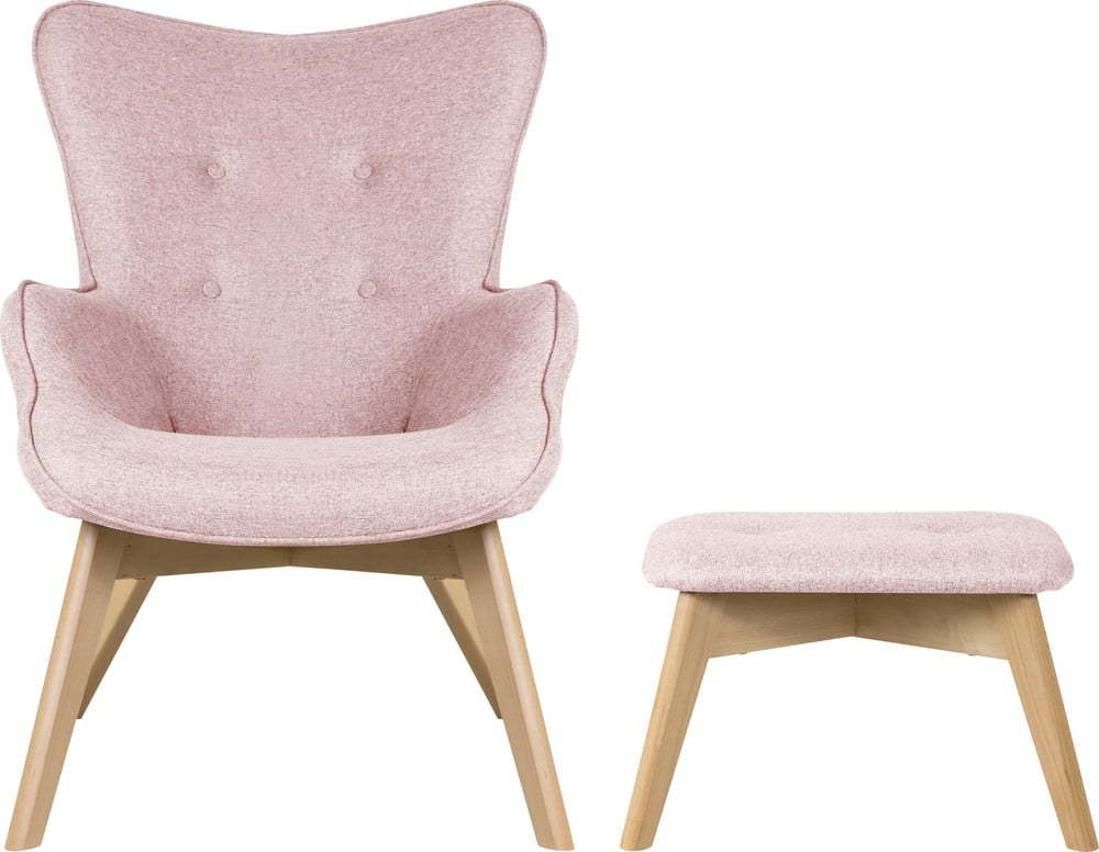 Světle růžové křeslo s podnožkou Niko – Ropez Ropez