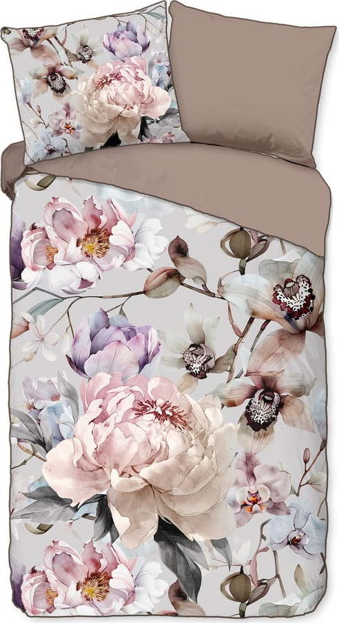 Šedé/hnědé povlečení na jednolůžko/prodloužené z bavlněného saténu 140x220 cm Colinda – Descanso Descanso