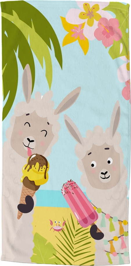 Dětská sametová plážová osuška 75x150 cm Happy lamas – Good Morning GOOD MORNING