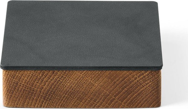 Antracitový/v přírodní barvě dřevěný/z eko kůže úložný box s víkem/dekorativní 11x11x3