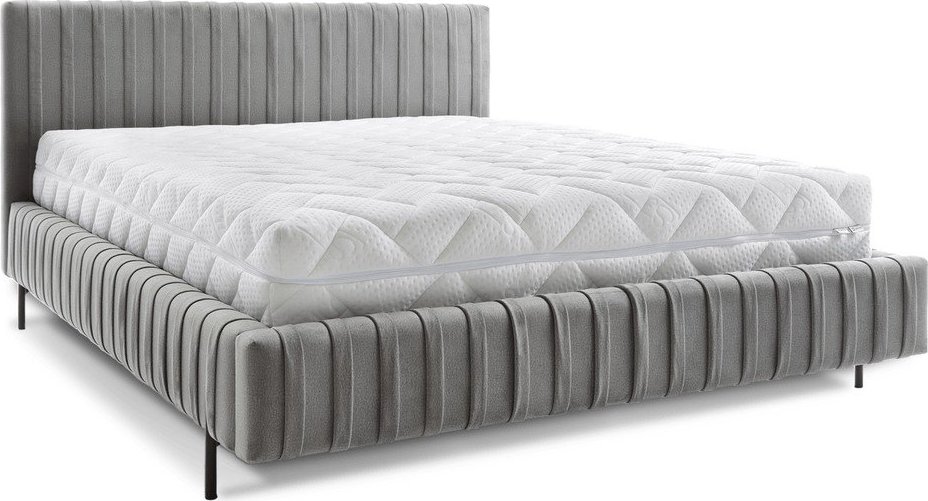 Šedá čalouněná dvoulůžková postel s úložným prostorem s roštem 140x200 cm Plissa – ELTAP ELTAP