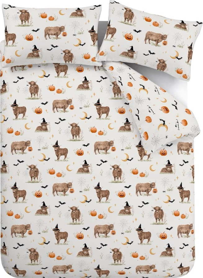 Šedobéžové povlečení na dvoulůžko 200x200 cm Halloween Highland Cow – Catherine Lansfield Catherine Lansfield