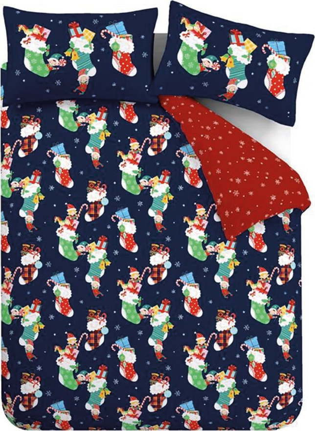 Červené/modré dětské povlečení na dvoulůžko 200x200 cm Christmas Elves – Catherine Lansfield Catherine Lansfield