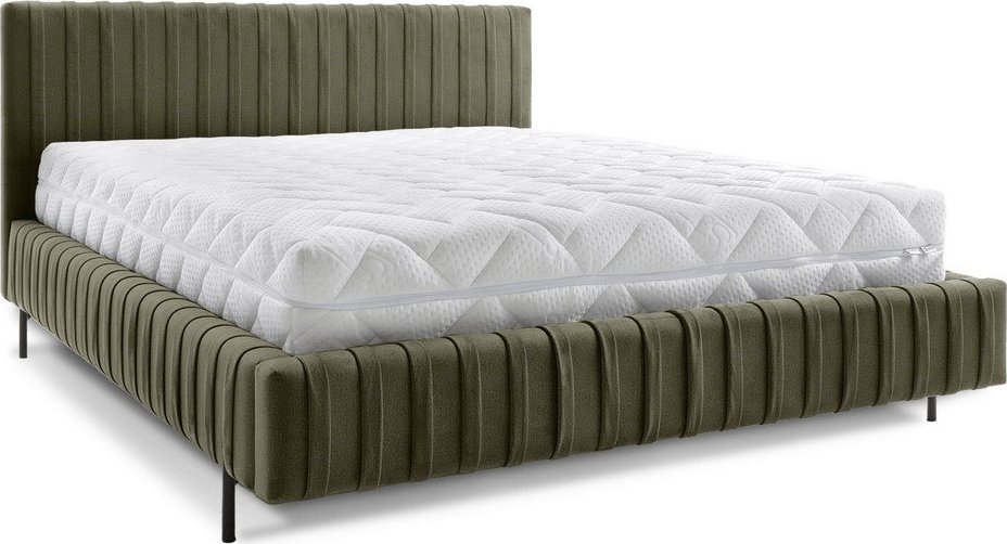 Zelená čalouněná dvoulůžková postel s úložným prostorem s roštem 160x200 cm Plissa – ELTAP ELTAP