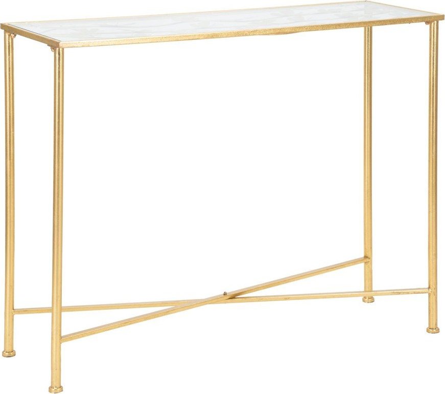 Bílý/ve zlaté barvě konzolový stolek se skleněnou deskou 35x100 cm Butterflies – Mauro Ferretti Mauro Ferretti