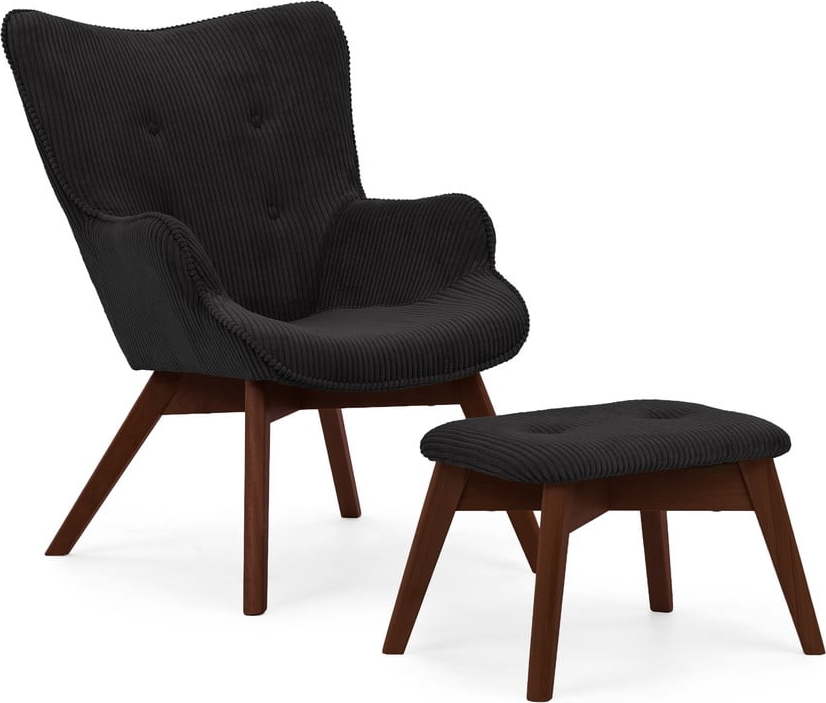 Černé manšestrové křeslo s podnožkou Niko – Ropez Ropez