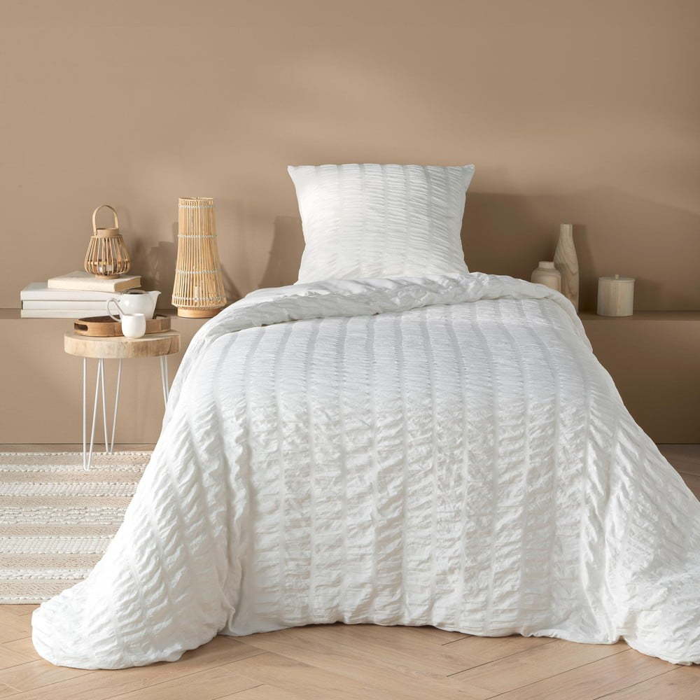 Bílé krepové povlečení na jednolůžko 140x200 cm Plissia – douceur d'intérieur Douceur d intérieur