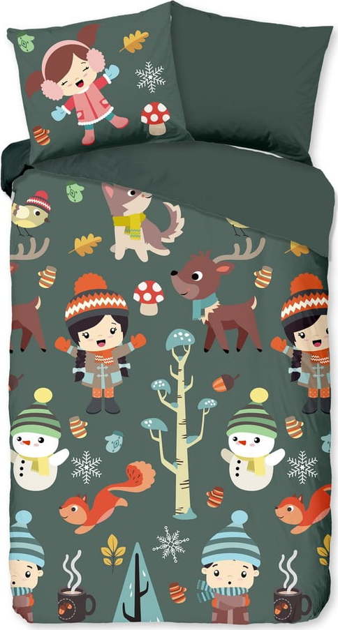 Tmavě zelené bavlněné dětské povlečení na jednolůžko/prodloužené 140x220 cm Fun – Good Morning GOOD MORNING
