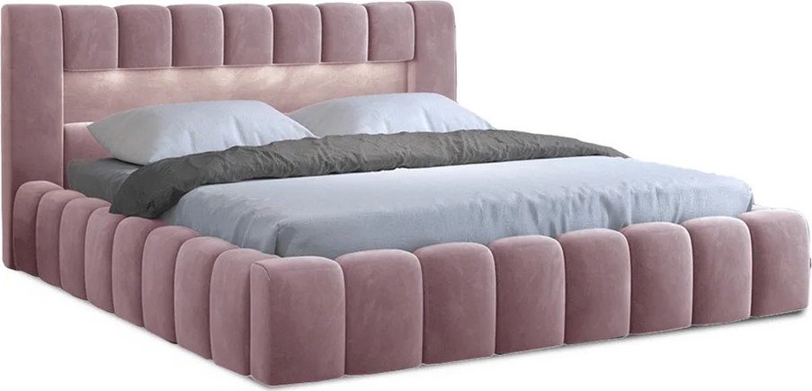 Růžová čalouněná dvoulůžková postel s úložným prostorem s roštem 160x200 cm Lamica – ELTAP ELTAP