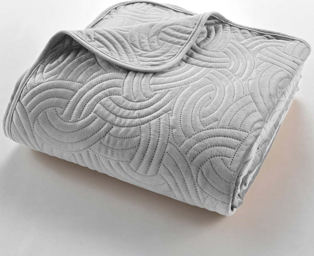 Šedý sametový set přehozu a povlaku na polštář 240x260 cm Solange – douceur d'intérieur Douceur d intérieur