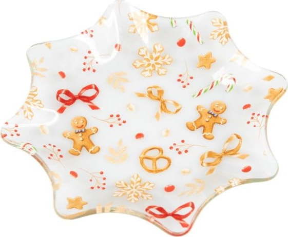 Bílý servírovací skleněný talíř s vánočním motivem ø 15 cm Gingerbread – Dakls Dakls