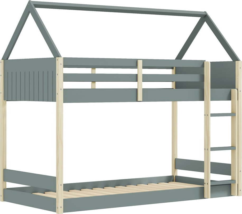 Domečková/patrová dětská postel s roštem 90x190 cm v přírodní barvě/šedozelená Valka - II. jakost – Marckeric Marckeric