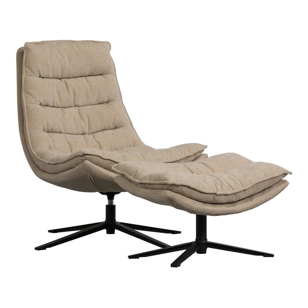 Otočné žinylkové křeslo s podnožkou v přírodní barvě Kube – WOOOD WOOOD