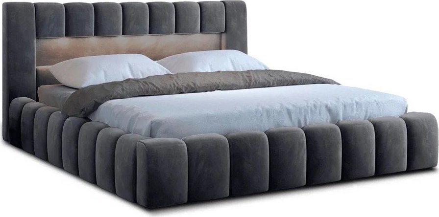 Šedá čalouněná dvoulůžková postel s úložným prostorem s roštem 180x200 cm Lamica – ELTAP ELTAP