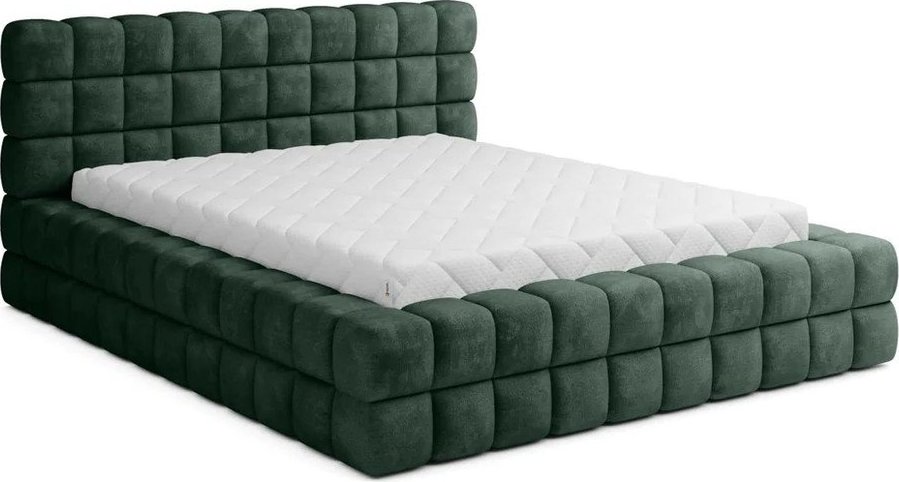 Tmavě zelená čalouněná dvoulůžková postel s úložným prostorem s roštem 140x200 cm Dizzle – ELTAP ELTAP
