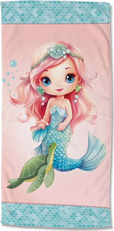 Modrá/růžová dětská sametová plážová osuška 75x150 cm Alisse – Good Morning GOOD MORNING