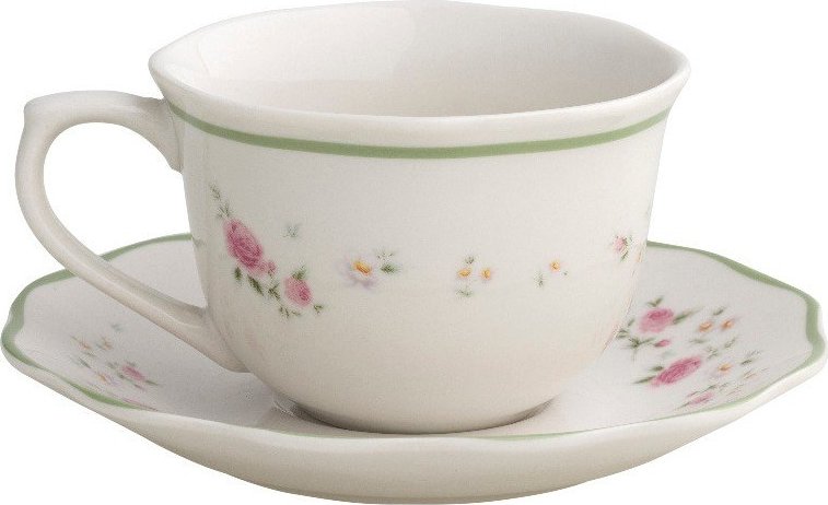 Sada 2 bílých porcelánových šálků s podšálky Brandani Nonna Rosa