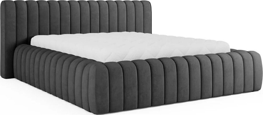 Tmavě šedá čalouněná dvoulůžková postel s úložným prostorem s roštem 140x200 cm Carilla – ELTAP ELTAP