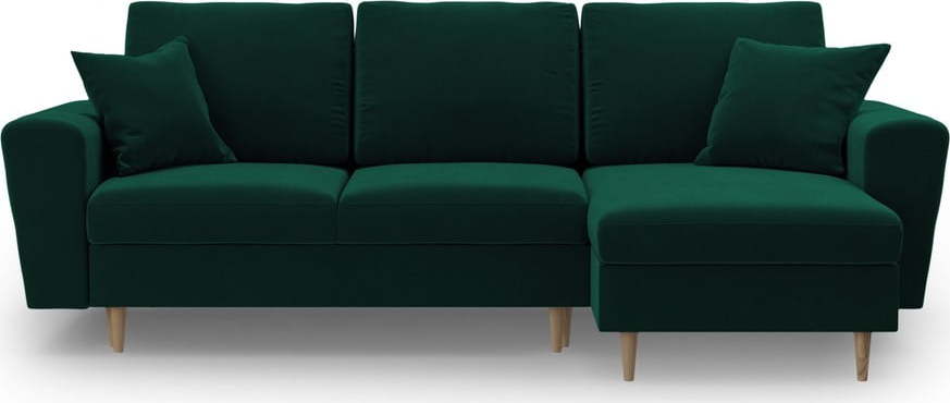 Zelená sametová rozkládací/s úložným prostorem rohová pohovka Kyoto – Cosmopolitan Design Cosmopolitan design