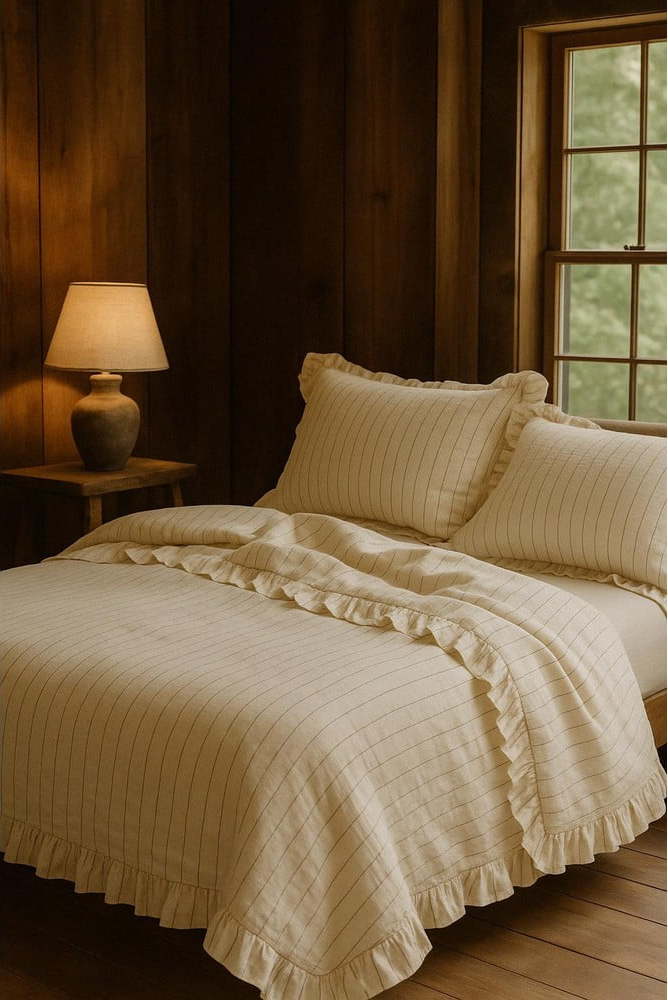 Béžové povlečení na jednolůžko z bavlny Renforcé 140x200 cm Amalia Striped – Mila Home Luxury Mila Home Luxury