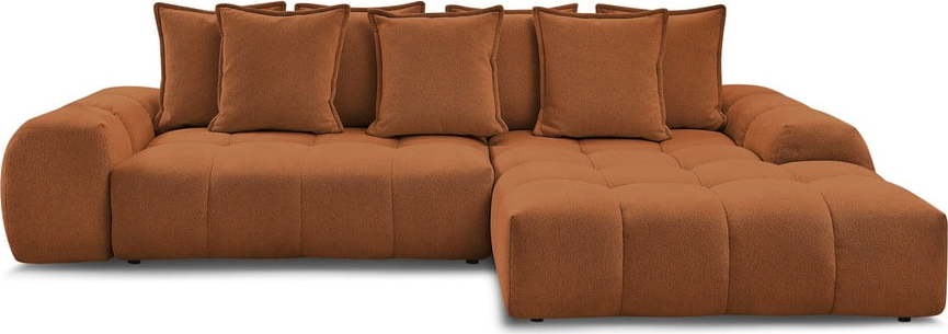 Žinylková rozkládací/s úložným prostorem rohová pohovka v terakotové barvě (pravý roh/s lenoškou) Everest – Bobochic Paris Bobochic Paris