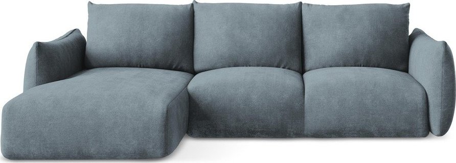 Modrá žinylková rozkládací rohová pohovka (levý roh/s lenoškou) Leila – Makamii Makamii