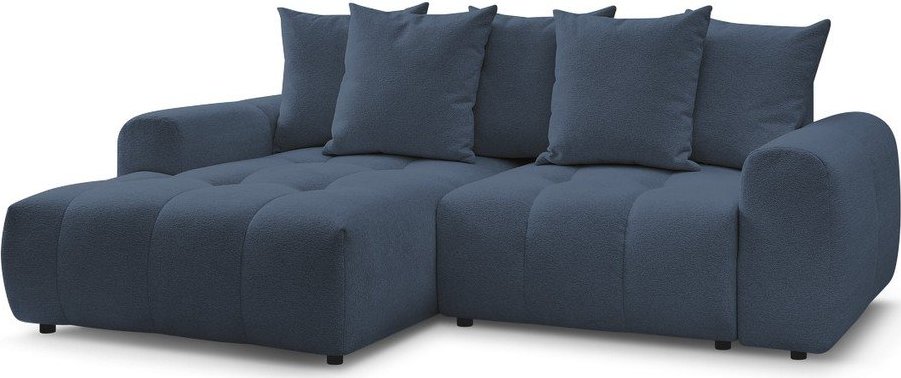 Modrá žinylková rozkládací/s úložným prostorem rohová pohovka (levý roh/s lenoškou) Roxelane – Bobochic Paris Bobochic Paris