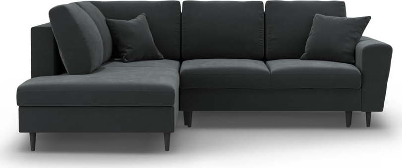 Tmavě šedá sametová rozkládací/s úložným prostorem rohová pohovka (levý roh/do L) Kyoto – Cosmopolitan Design Cosmopolitan design