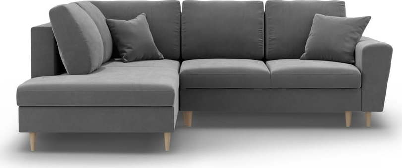 Světle šedá sametová rozkládací/s úložným prostorem rohová pohovka (levý roh/do L) Kyoto – Cosmopolitan Design Cosmopolitan design