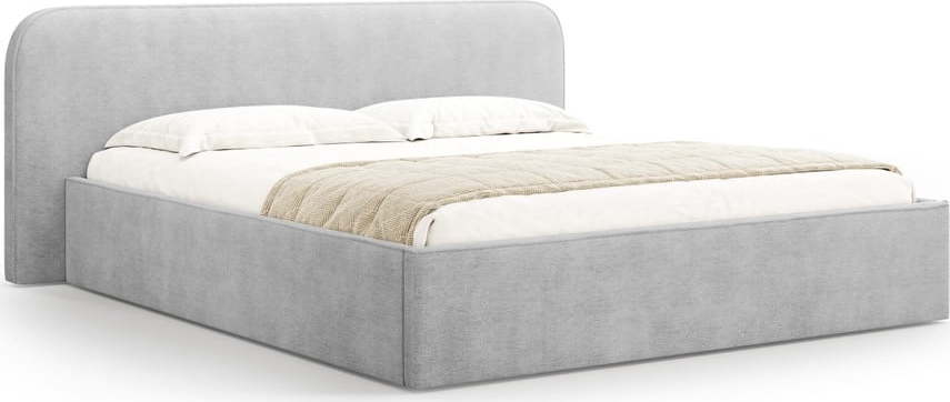 Světle šedá čalouněná dvoulůžková postel s úložným prostorem s roštem 160x200 cm Elizabeth – Micadoni Micadoni