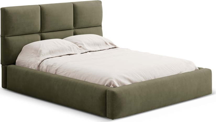 Zelená čalouněná dvoulůžková postel s úložným prostorem s roštem 180x200 cm Libera – Windsor & Co Sofas Windsor & Co Sofas