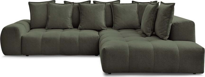 Zelená žinylková rozkládací/s úložným prostorem rohová pohovka (pravý roh/do L) Everest – Bobochic Paris Bobochic Paris