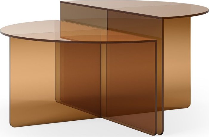 Hnědé skleněné kulaté konferenční stolky v sadě 2 ks ø 80 cm Velta – MOME Mome