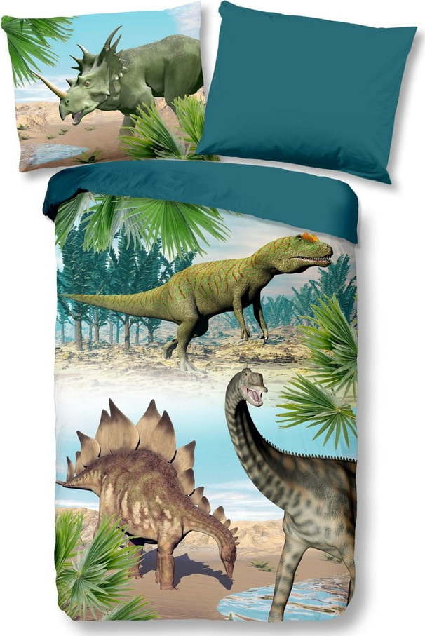 Zelené/modré bavlněné dětské povlečení na jednolůžko 140x200 cm Dino – Good Morning GOOD MORNING