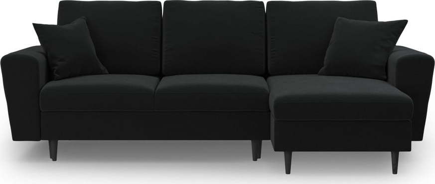 Černá sametová rozkládací/s úložným prostorem rohová pohovka Kyoto – Cosmopolitan Design Cosmopolitan design