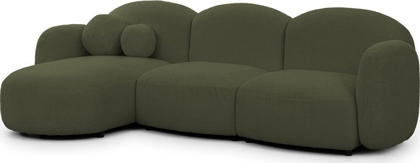 Zelená rohová pohovka z textilie bouclé (levý roh/s lenoškou) Orbit – Ropez Ropez