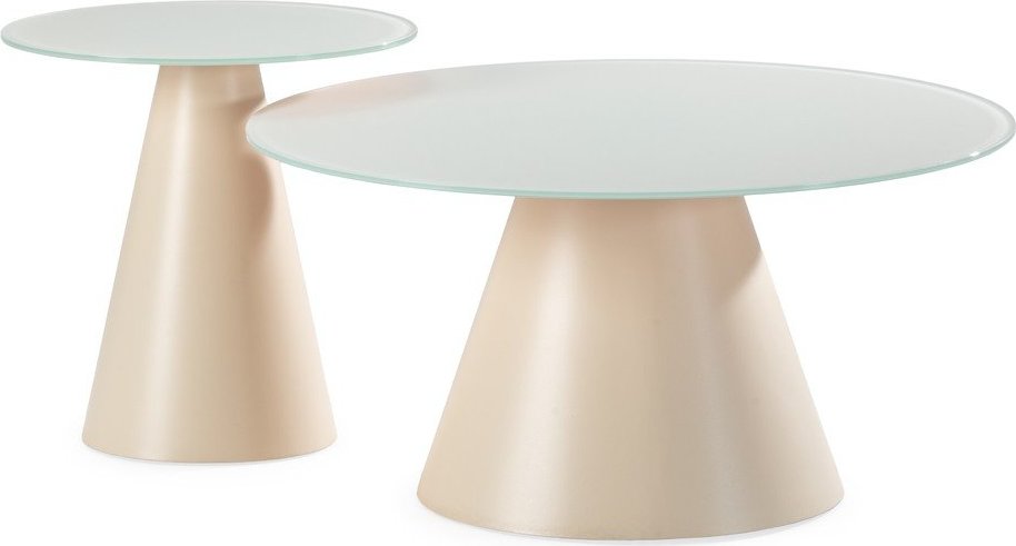 Krémové kulaté konferenční stolky v sadě 2 ks se skleněnou deskou ø 80 cm Vida – MOME Mome