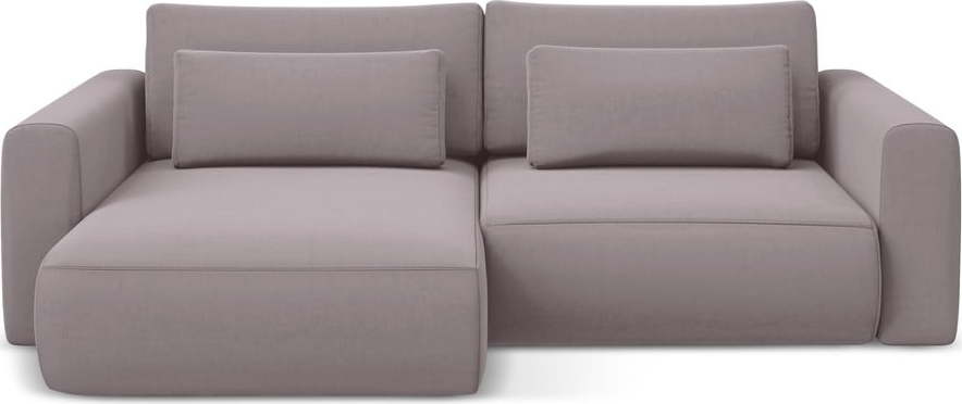 Sametová rozkládací/s úložným prostorem rohová pohovka v levandulové barvě (levý roh/s lenoškou) Kapua – Makamii Makamii