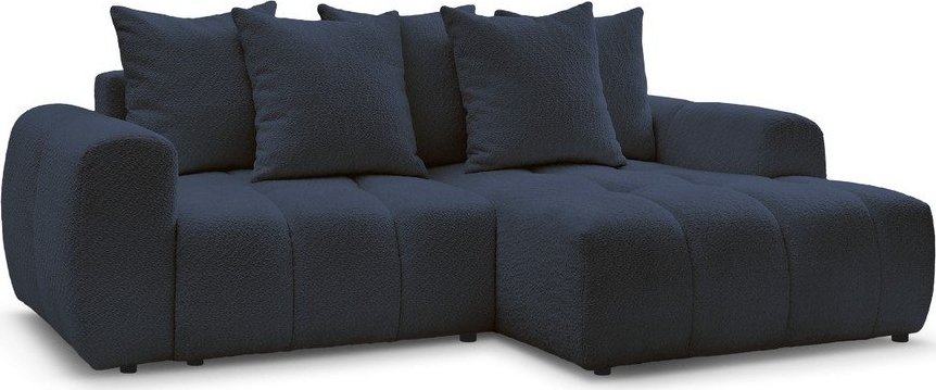 Modrá rozkládací/s úložným prostorem rohová pohovka z textilie bouclé (pravý roh/s lenoškou) Roxelane – Bobochic Paris Bobochic Paris