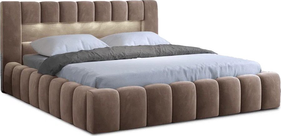 Světle hnědá čalouněná dvoulůžková postel s úložným prostorem s roštem 140x200 cm Lamica – ELTAP ELTAP