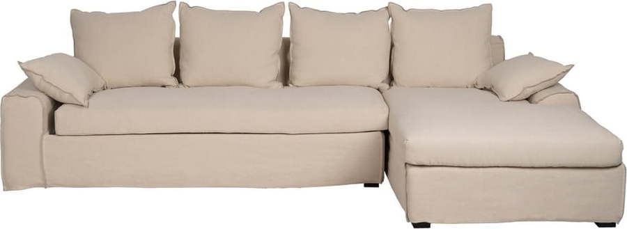 Krémová lněná rohová pohovka (pravý roh/s lenoškou) – Ixia Ixia