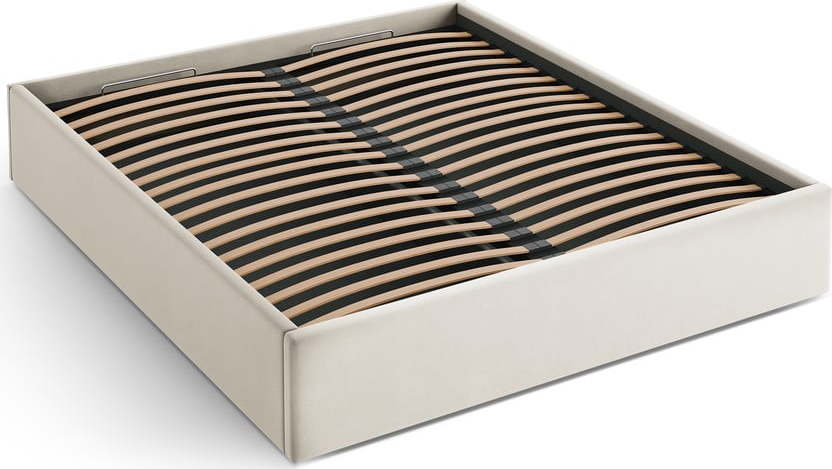 Béžová čalouněná dvoulůžková postel s úložným prostorem/bez čela s roštem 180x200 cm Susan – Micadoni Micadoni