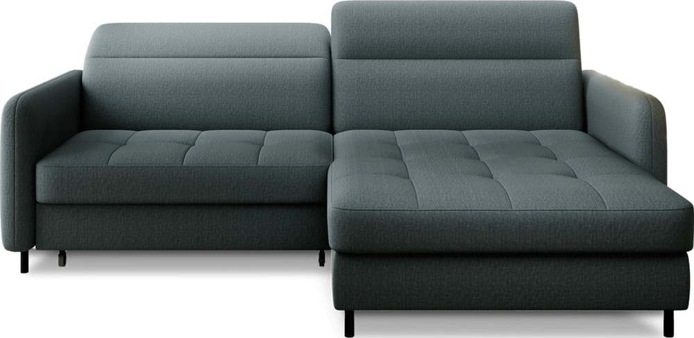 Šedozelená sametová rozkládací/s úložným prostorem rohová pohovka (pravý roh/s lenoškou) Gomsi – ELTAP ELTAP