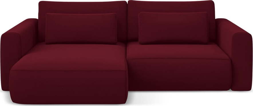 Vínová sametová rozkládací/s úložným prostorem rohová pohovka (levý roh/s lenoškou) Kapua – Makamii Makamii