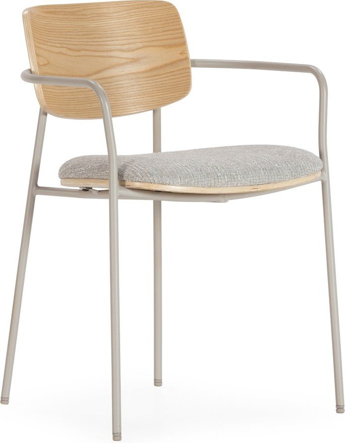 Světle šedá/v přírodní barvě čalouněná jídelní křesla v sadě s područkami Nour – MOME Mome