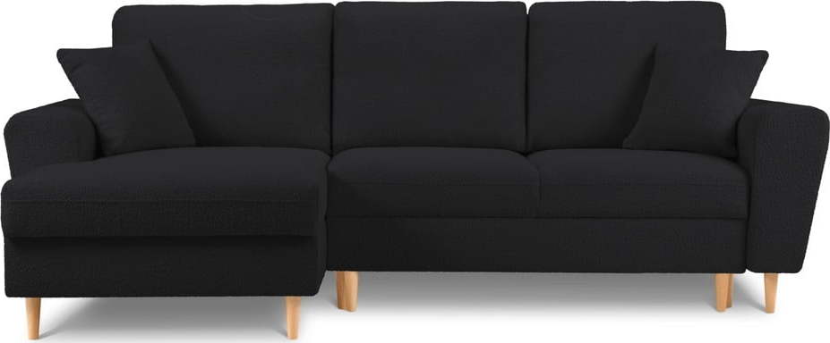 Černá rozkládací/s úložným prostorem rohová pohovka z textilie bouclé (levý roh/s lenoškou) Kyoto – Cosmopolitan Design Cosmopolitan design