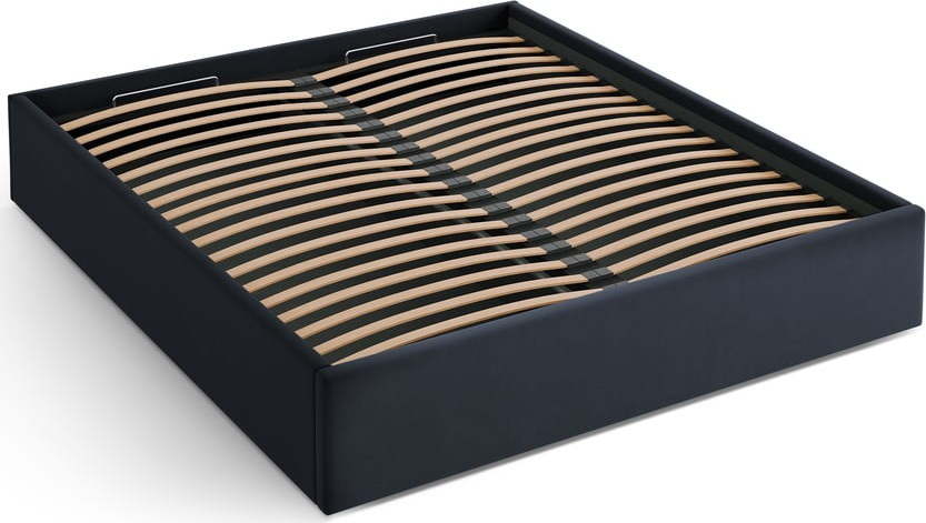 Tmavě modrá čalouněná dvoulůžková postel s úložným prostorem/bez čela s roštem 180x200 cm Susan – Micadoni Micadoni