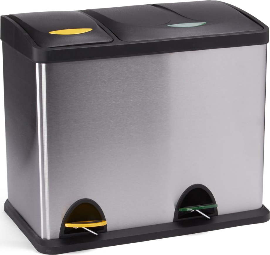 Ocelový odpadkový koš 18+8 l na tříděný odpad/nášlapný v matně stříbrné barvě Tri Selectif – MSV MSV