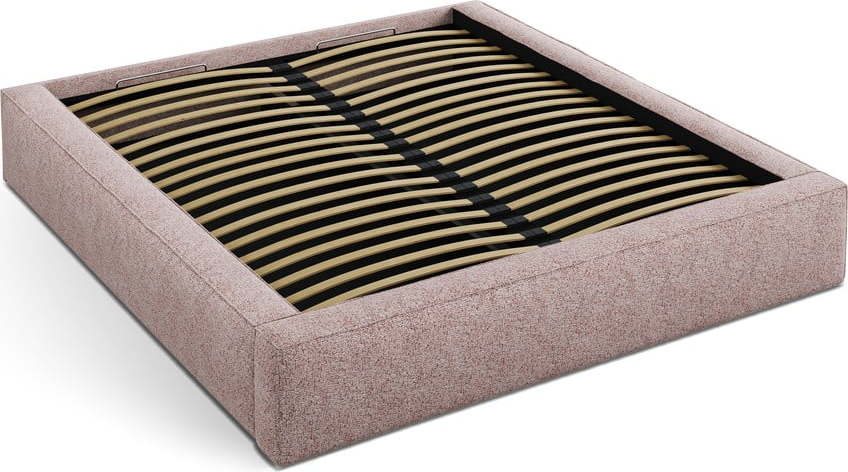 Světle růžová čalouněná dvoulůžková postel s úložným prostorem s roštem 180x200 cm Simon – Micadoni Micadoni
